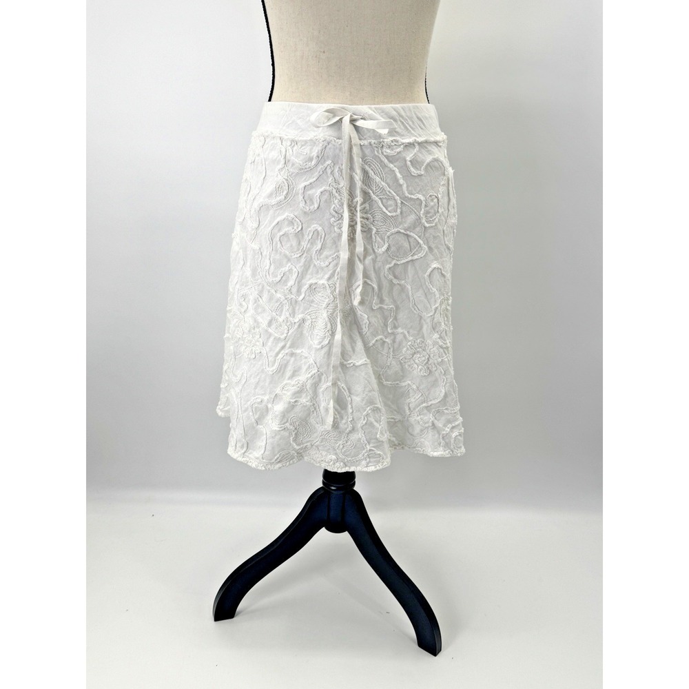 Max Studio White Floral Cotton Skirt Medium Lined Drawstring Cottagecore Beachy